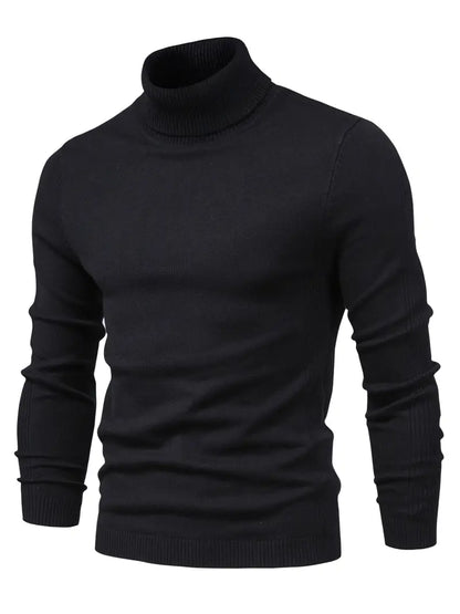 Schwarzer Rollkragenpullover Herren, Strick, warm, elegant, Wintermode, Slim Fit.