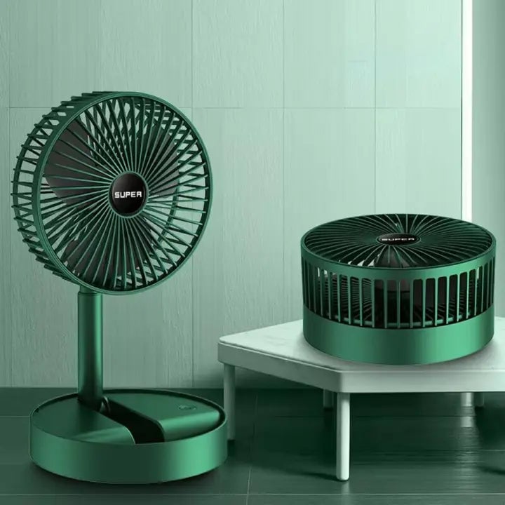 Grüner Tischventilator und Luftreiniger, modern, leise, energieeffizient, für Zuhause.