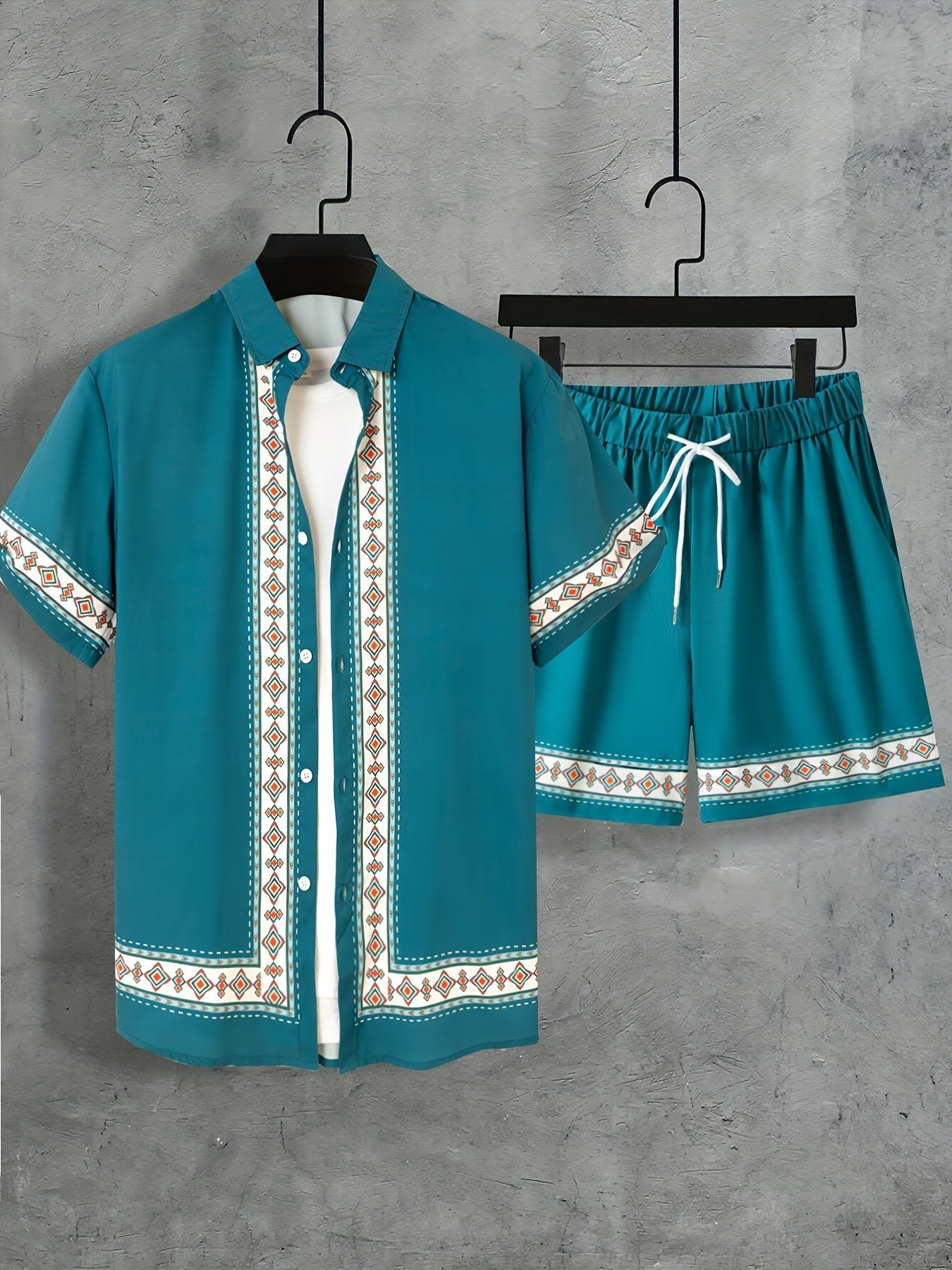 Boho sommarset för herrar, tvådelat: skjorta och shorts, avslappnat - Malik