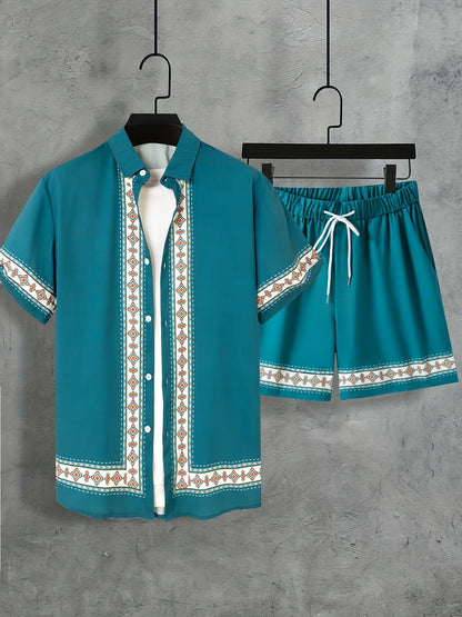Boho sommarset för herrar, tvådelat: skjorta och shorts, avslappnat - Malik