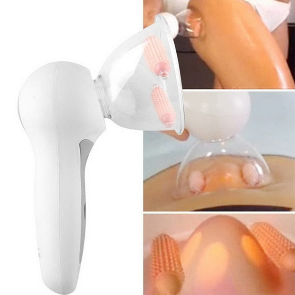 Tragbares Anti-Cellulite-Massagegerät, weiß, Vakuum-Saugbecher, Körpertherapie.