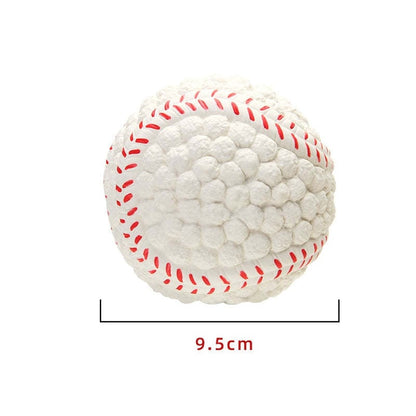 Weiße Hundespielzeug-Ball aus Schaumstoff, 9,5 cm, mit roten Nähten, langlebig und leicht.