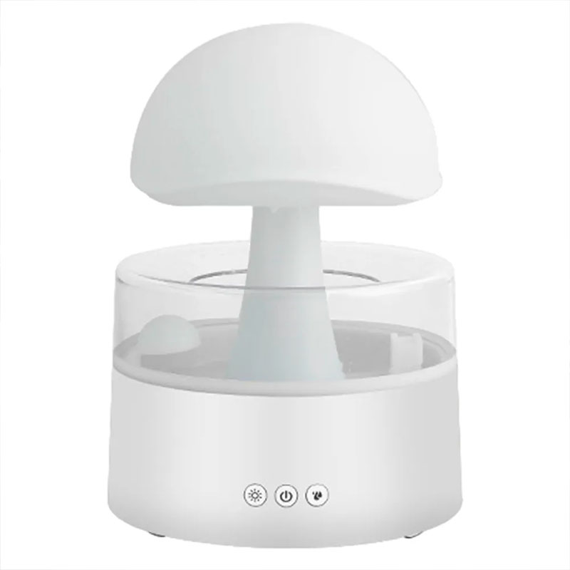 Weißer Pilz-Luftbefeuchter, USB, LED-Licht, leise, für Schlafzimmer, Büro, modernes Design.