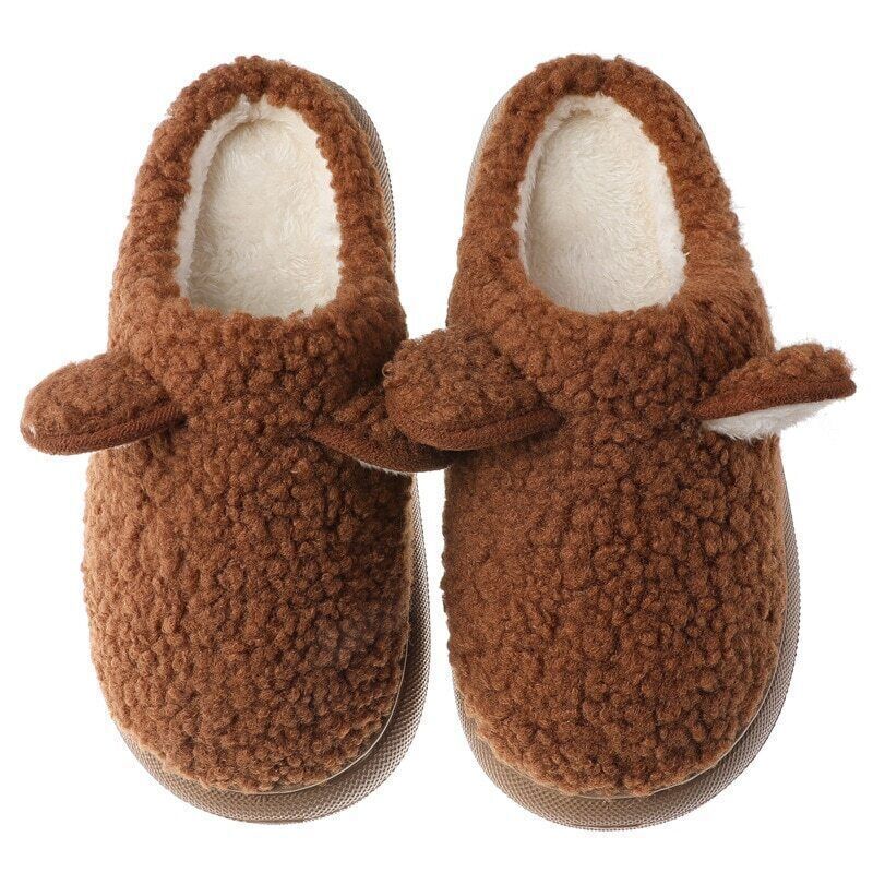 Braune Plüsch-Hausschuhe für Kinder, Schaf-Design, warm, gemütlich, rutschfeste Sohle.