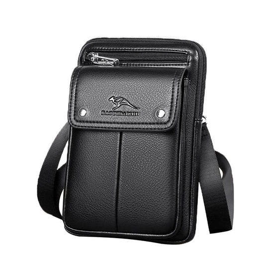 Kompakt crossbodyväska i PU-läder för herrar med justerbar axelrem.