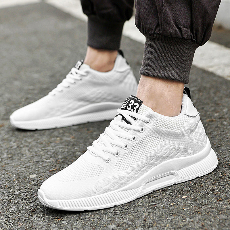 Weiße Herren-Sneaker, atmungsaktiv, sportlich, Straßenmode, bequem, rutschfeste Sohle.