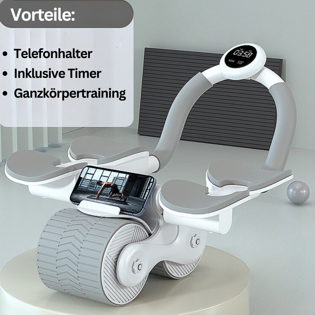Multifunktionaler Bauchtrainer mit Telefonhalter, Timer, für effektives Ganzkörpertraining, grau.