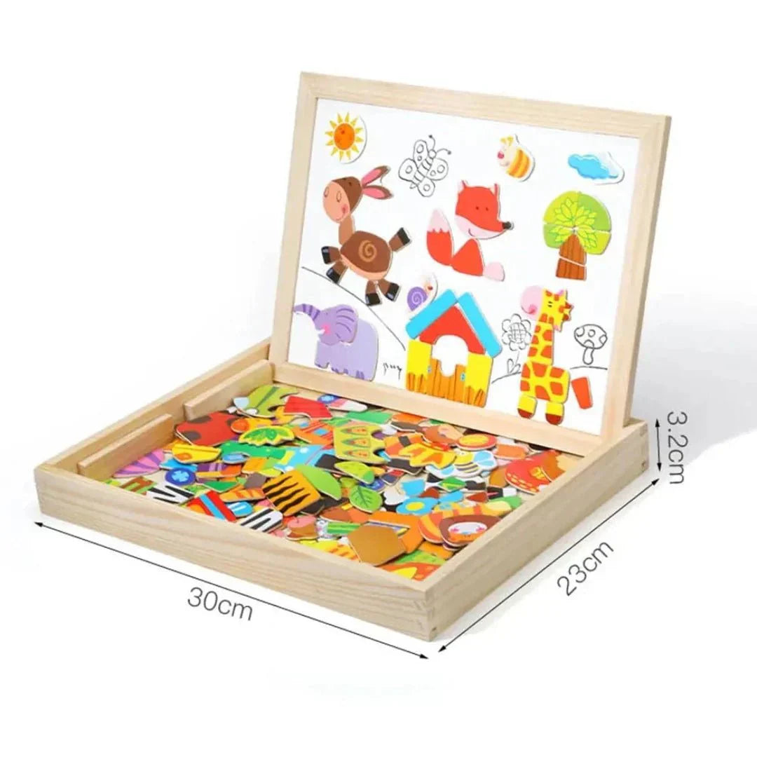 Montessori Kreativtafel aus Holz mit bunten Magneten, 30x23 cm, Lernspielzeug für Kinder.