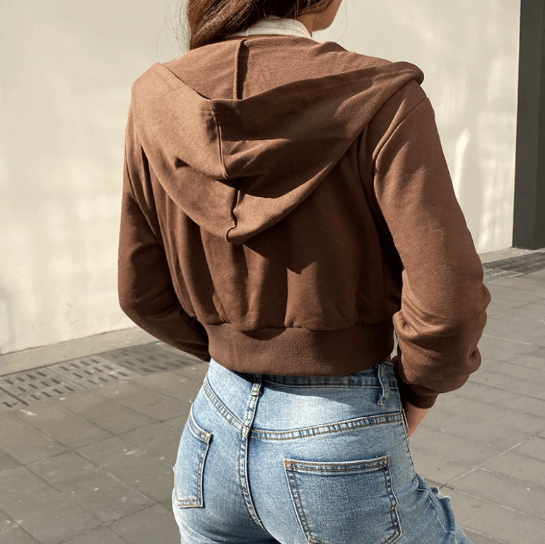 Höstig, trendig figurnära croppad zip-up-hoodie för dam med huva – Alina