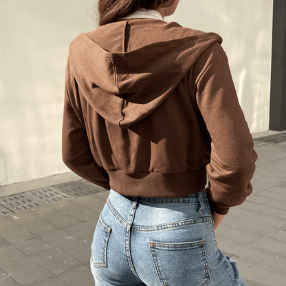 Höstig, trendig figurnära croppad zip-up-hoodie för dam med huva – Alina