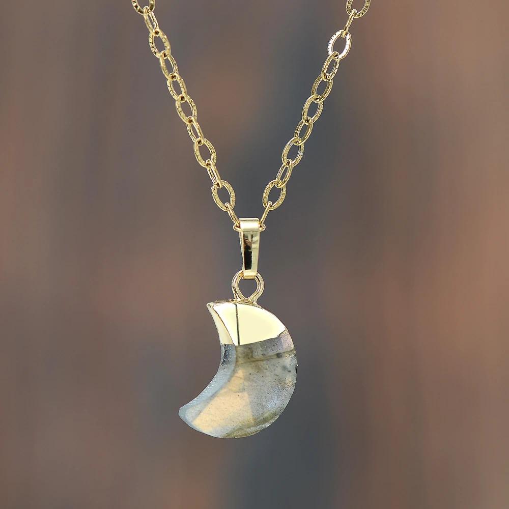 Goldene Mondstein-Anhänger-Halskette, elegantes Design, Damen-Schmuck, Geschenkideen.