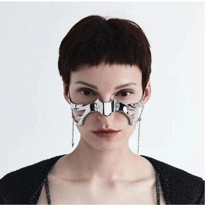 Futuristische Cyberpunk-Maske, silber, unregelmäßiges Design, modisch, für Cosplay und Partys.