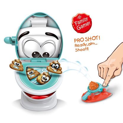 Spielzeug-Toilette mit lustigen Emoji-Figuren, Familienspiel, Kinder, interaktiv, bunt