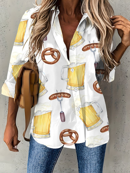 Dam Plus Size-blus med heltryck – Greta Oktoberfest 2026