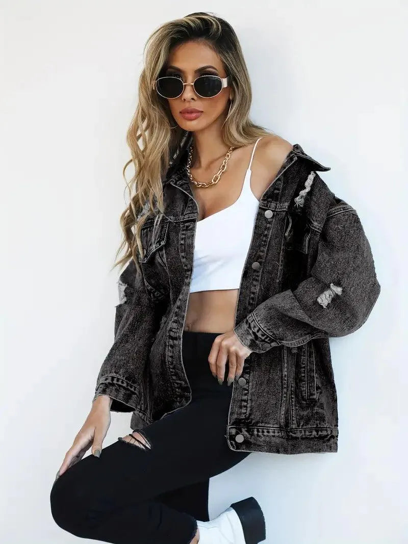 Vattentålig & Fodrad Oversized Dam Jeansjacka med Huva – Höstunderverk Talia