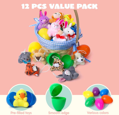 Plyschöronägg med smådjur för barn – 12-pack överraskningsägg
