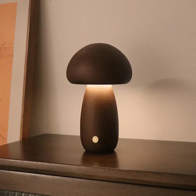 Pilzförmige LED-Tischlampe, braun, modernes Design, stimmungsvolle Beleuchtung, Nachttischlampe.