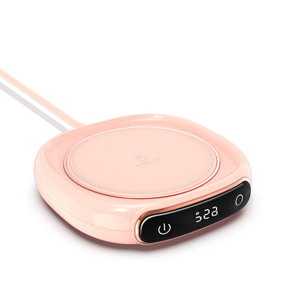 Rosa Tassenwärmer elektrisch, Temperaturanzeige, USB-Anschluss, Kaffee-Teewärmer, tragbar.