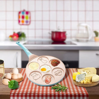 Pfannenwender mit sechs Fächern, beige, Antihaftbeschichtung, ideal für Frühstückszubereitung.