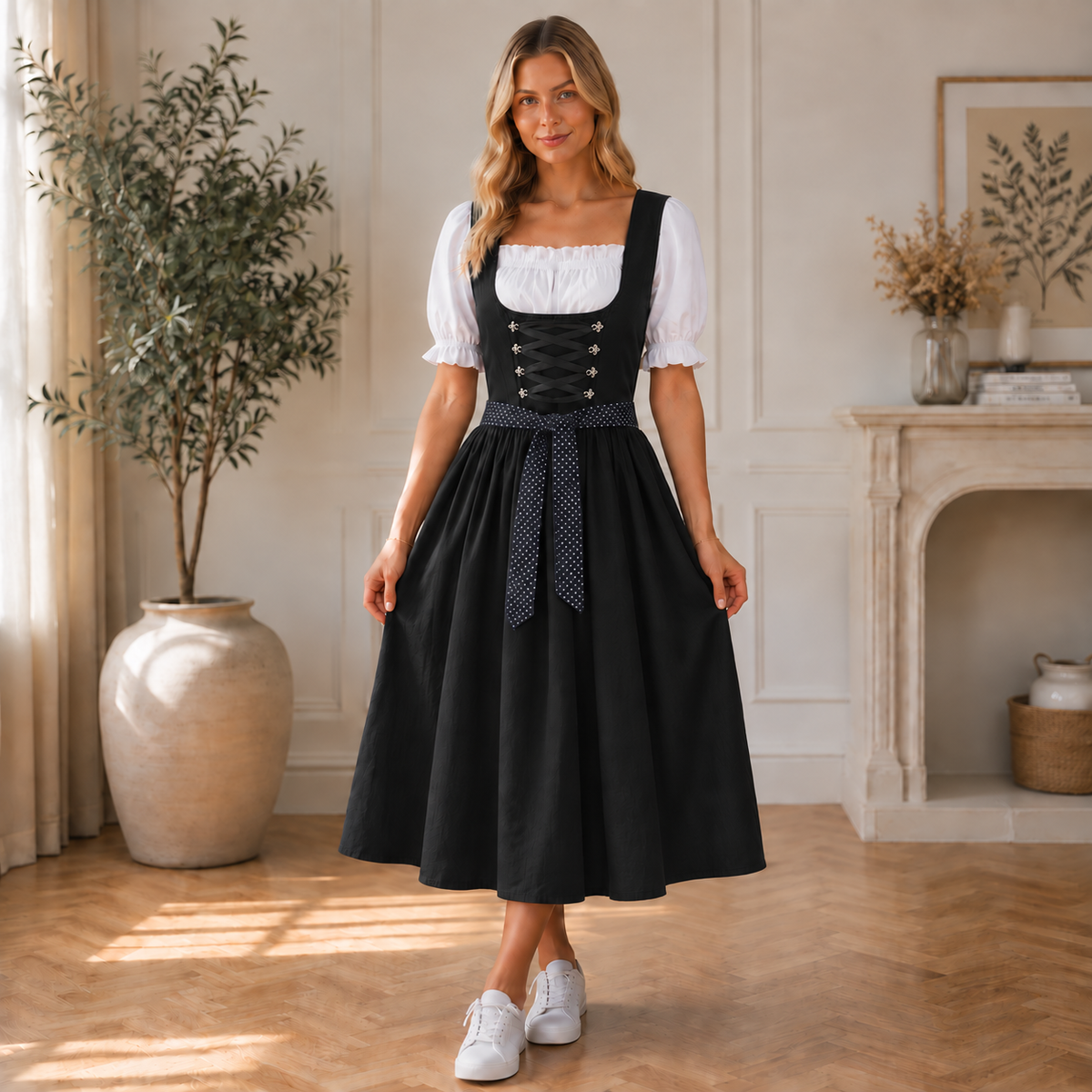 Women's Midi Dirndl Dress with Lace-Up Bodice 2