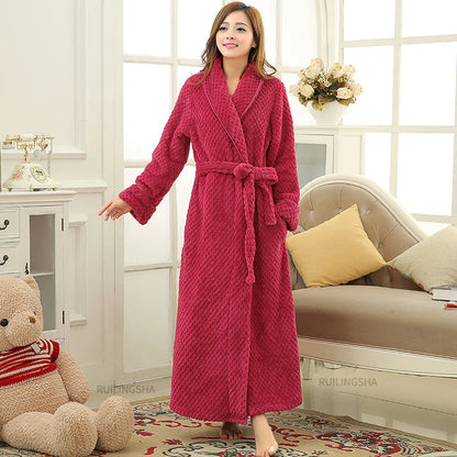 Damen Bademantel, rosa, Fleece, lang, gemütlich, mit Gürtel, ideal für Winter, Schlafzimmer.