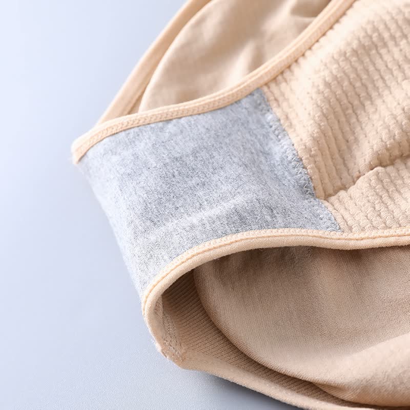 Beige Damenunterwäsche mit grauem Einsatz, Baumwolle, nahtlos, bequem, atmungsaktiv.