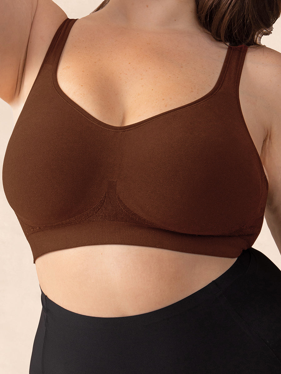 Brauner kabelloser Komfort-BH für Damen, nahtlos, stützend, Truekind, Alltagsgebrauch.