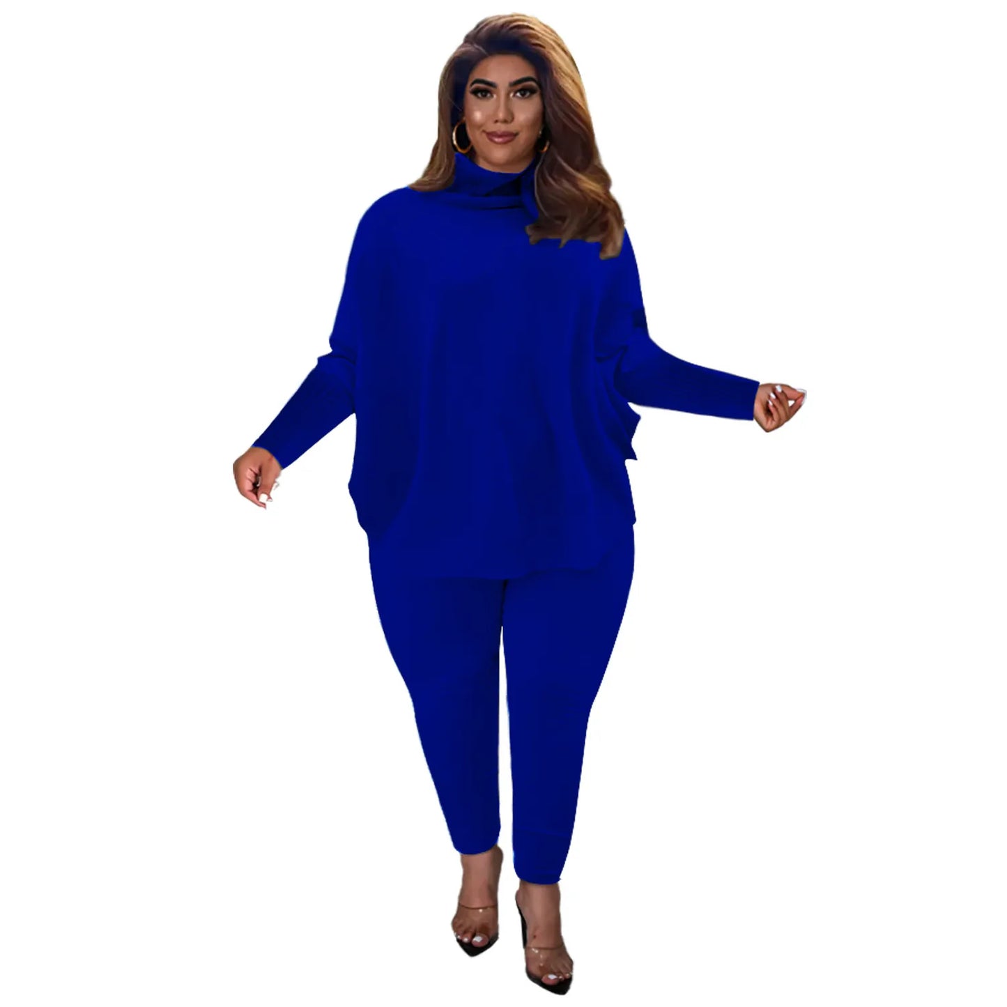 Damen-Set, blau, langärmelig, Übergröße, Freizeitanzug, bequem, modisch, Herbstmode.