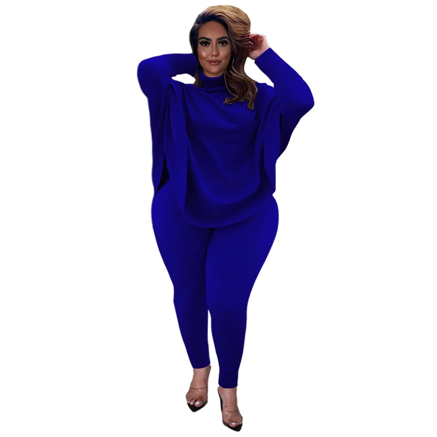Damen-Set, blau, langärmelig, Übergröße, elegantes Design, bequem, modisch, Freizeitkleidung.