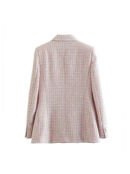 Rosa Damenblazer aus Tweed, eleganter Schnitt, modisches Design, ideal für Business-Outfits.