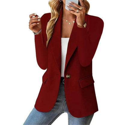 Damenblazer rot, elegant, einreihig, modisch, Freizeit, Büro, Herbstmode, Damenbekleidung.