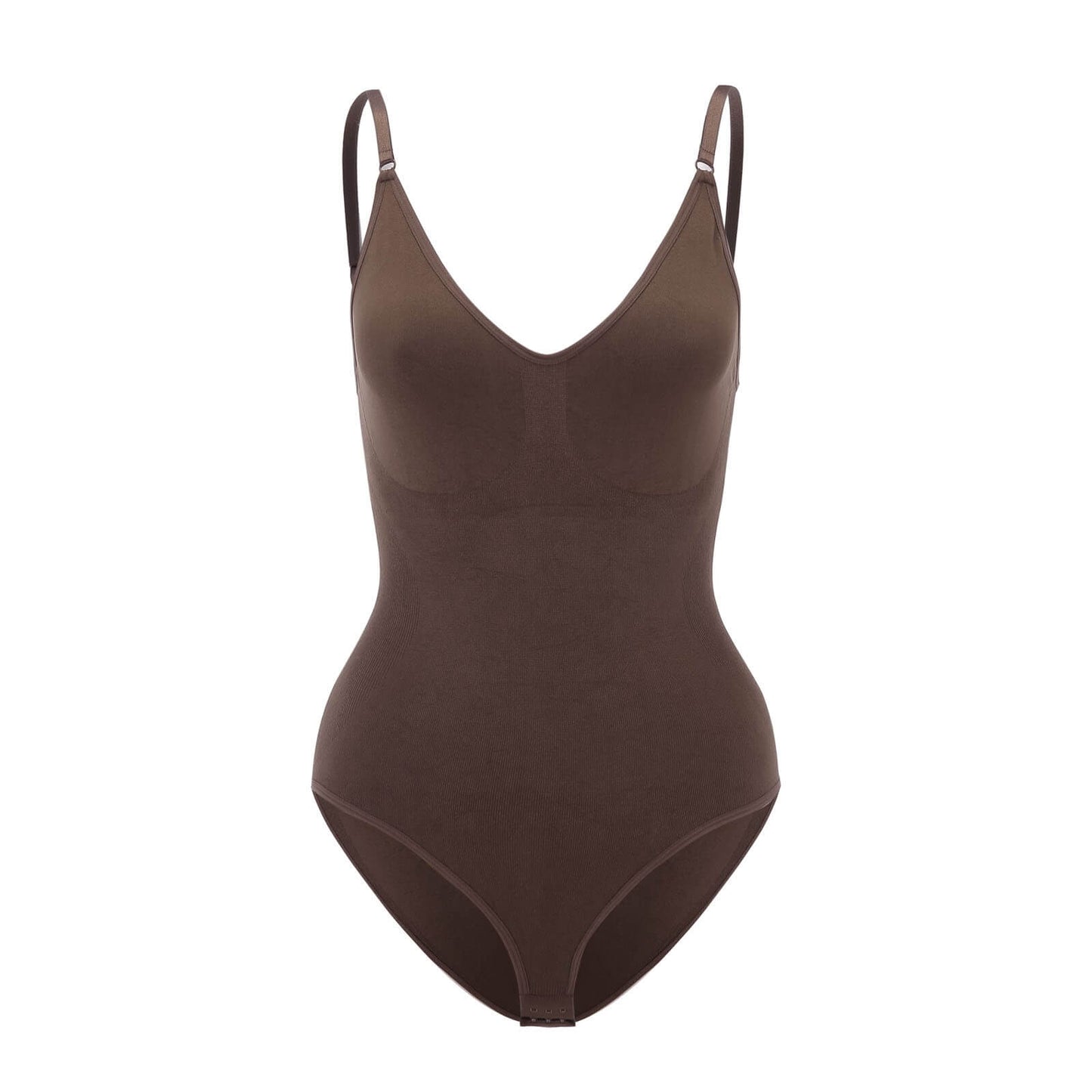 Brauner Shapewear-Body für Damen, nahtlos, figurformend, verstellbare Träger.