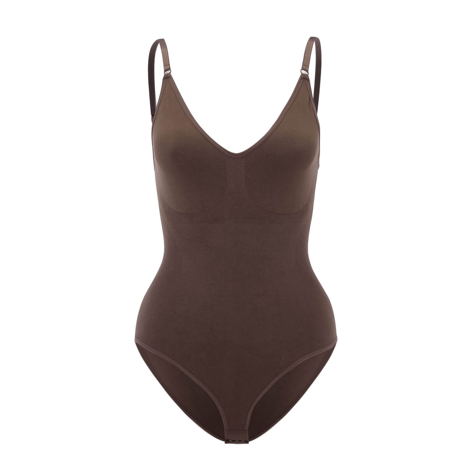 Brauner Shapewear-Body für Damen, nahtlos, figurformend, verstellbare Träger.