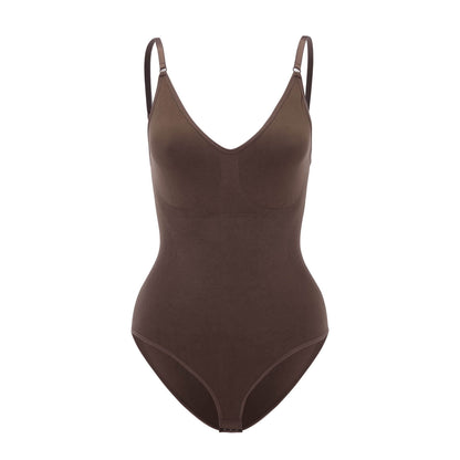 Brauner Shapewear-Body für Damen, nahtlos, figurformend, verstellbare Träger.