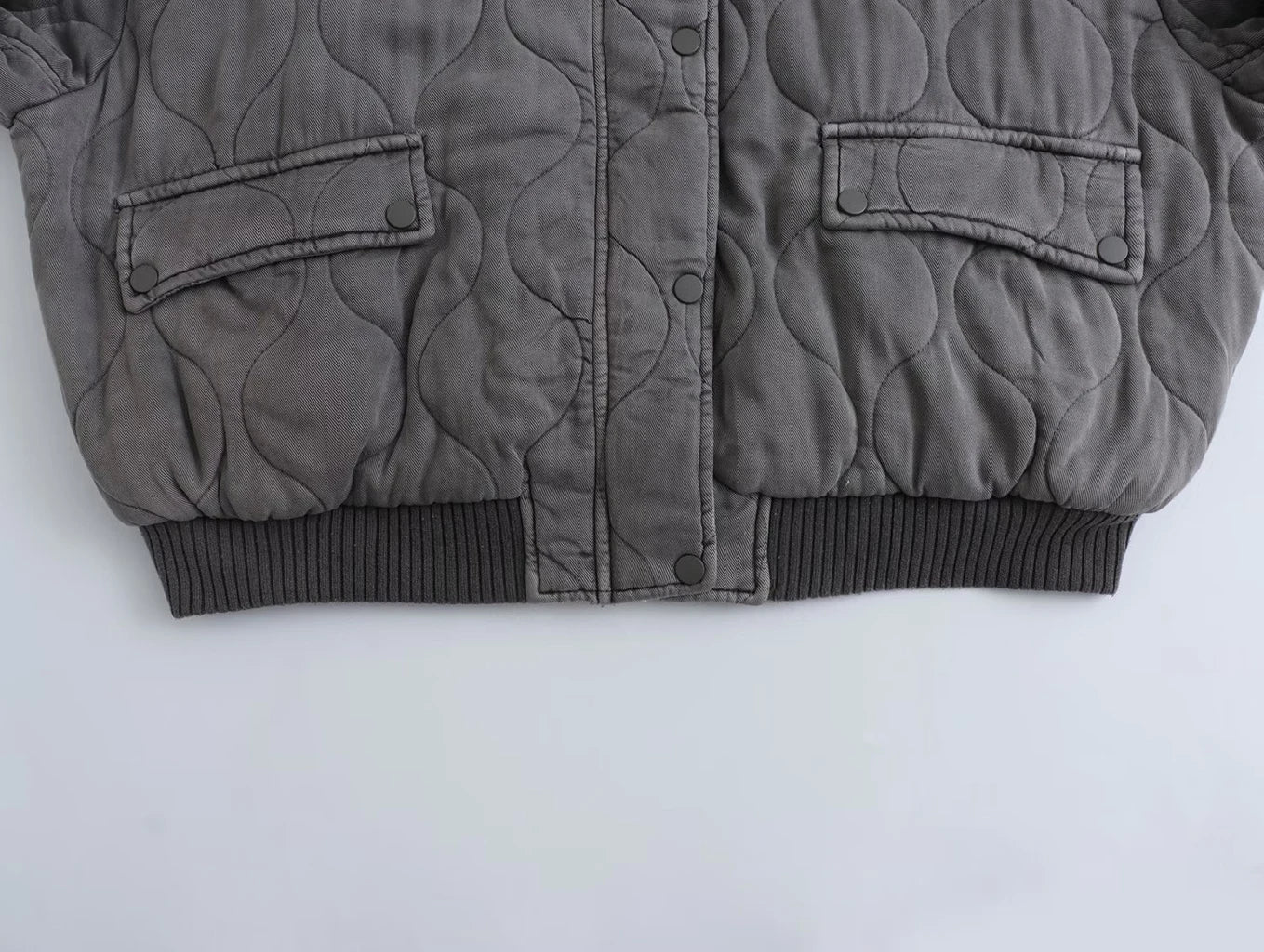Graue Damen-Bomberjacke, gesteppt, langärmelig, lässig, modisch, 2023.