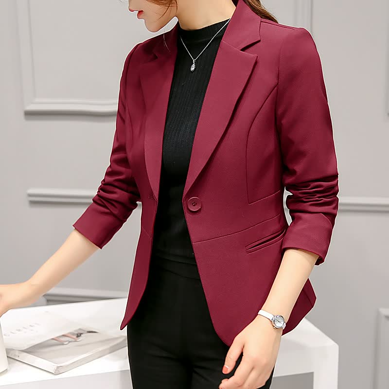 Damen Blazer bordeaux, eleganter Business-Look, einreihig, langärmelig, modisch, Büro-Outfit.