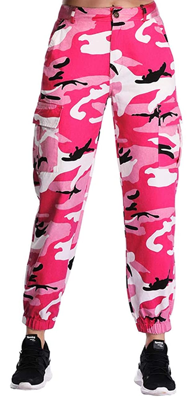 Damen Cargohose, pink Camouflage, Baumwolle, Taschen, Streetwear, modisch, bequem