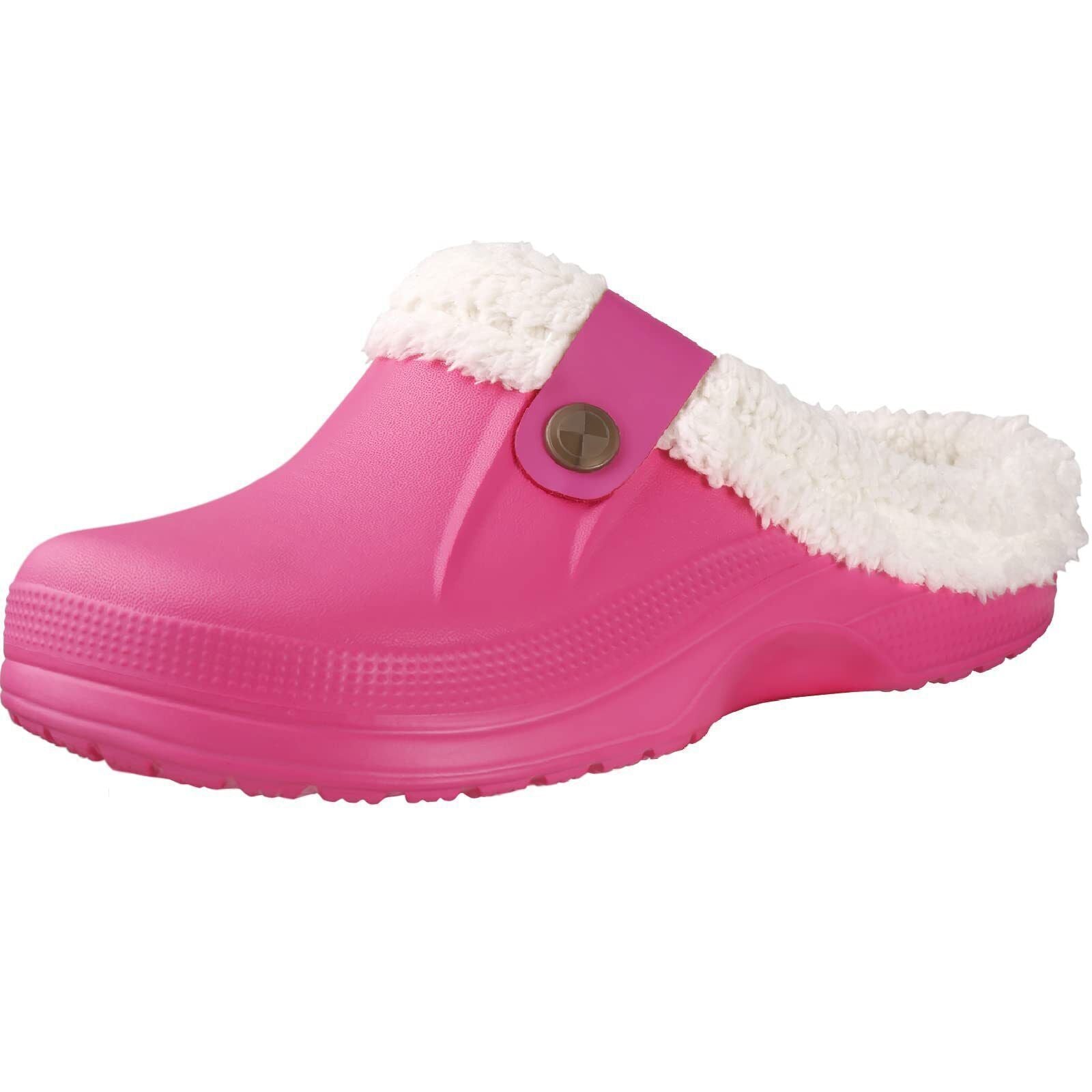 Rosa Clogs mit weißem Futter, rutschfest, bequem, ideal für Gartenarbeit und Freizeit.