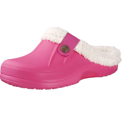 Rosa Clogs mit weißem Futter, rutschfest, bequem, ideal für Gartenarbeit und Freizeit.
