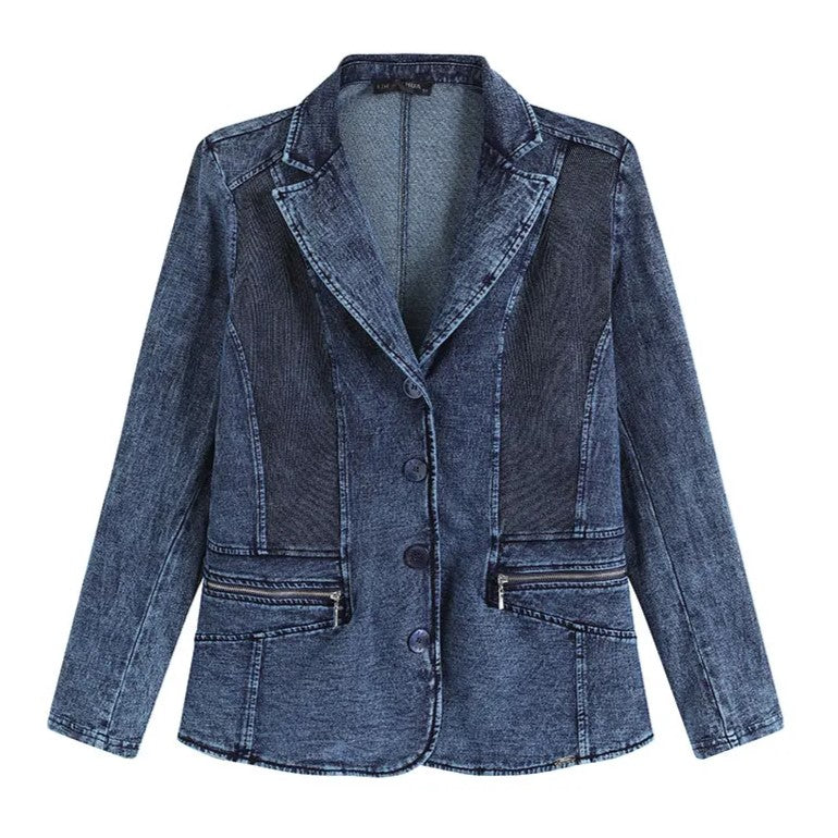 Damen Jeansblazer, blau, Knopfverschluss, Taschen, modisch, Freizeitkleidung, Denimjacke
