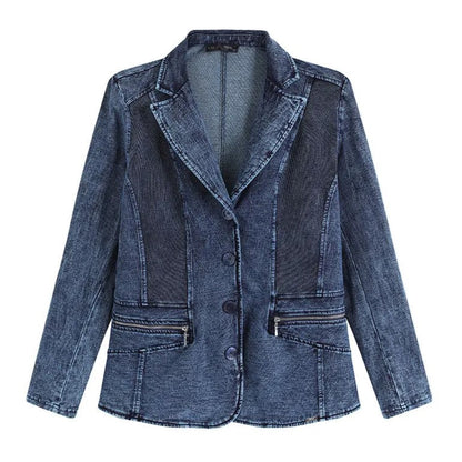 Damen Jeansblazer, blau, Knopfverschluss, Taschen, modisch, Freizeitkleidung, Denimjacke