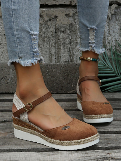 Damen Sandalen Keilabsatz Braun, Sommermode, Bequem, Casual, Jeans, Fußkettchen, Outdoor