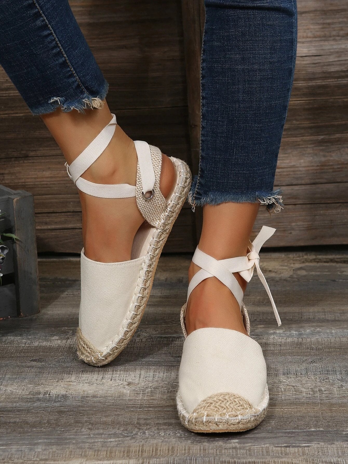 Damen Espadrilles Sandalen, beige, Leinen, Knöchelriemen, Sommermode, lässig, bequem
