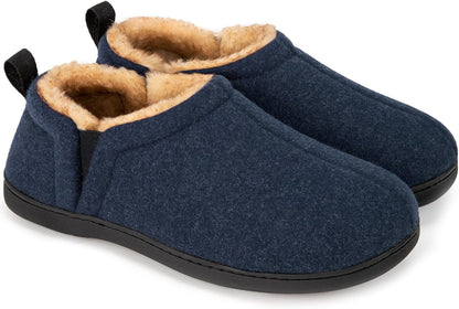 Blaue Filzhausschuhe mit Fleecefutter, rutschfeste Sohle, warme Winterpantoffeln für Herren.