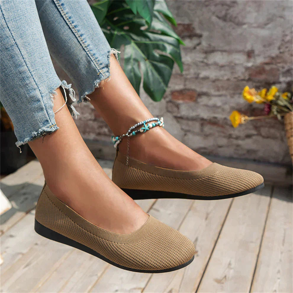 Damen Ballerinas Beige, atmungsaktiv, flach, lässig, Sommermode, bequem, Freizeitkleidung