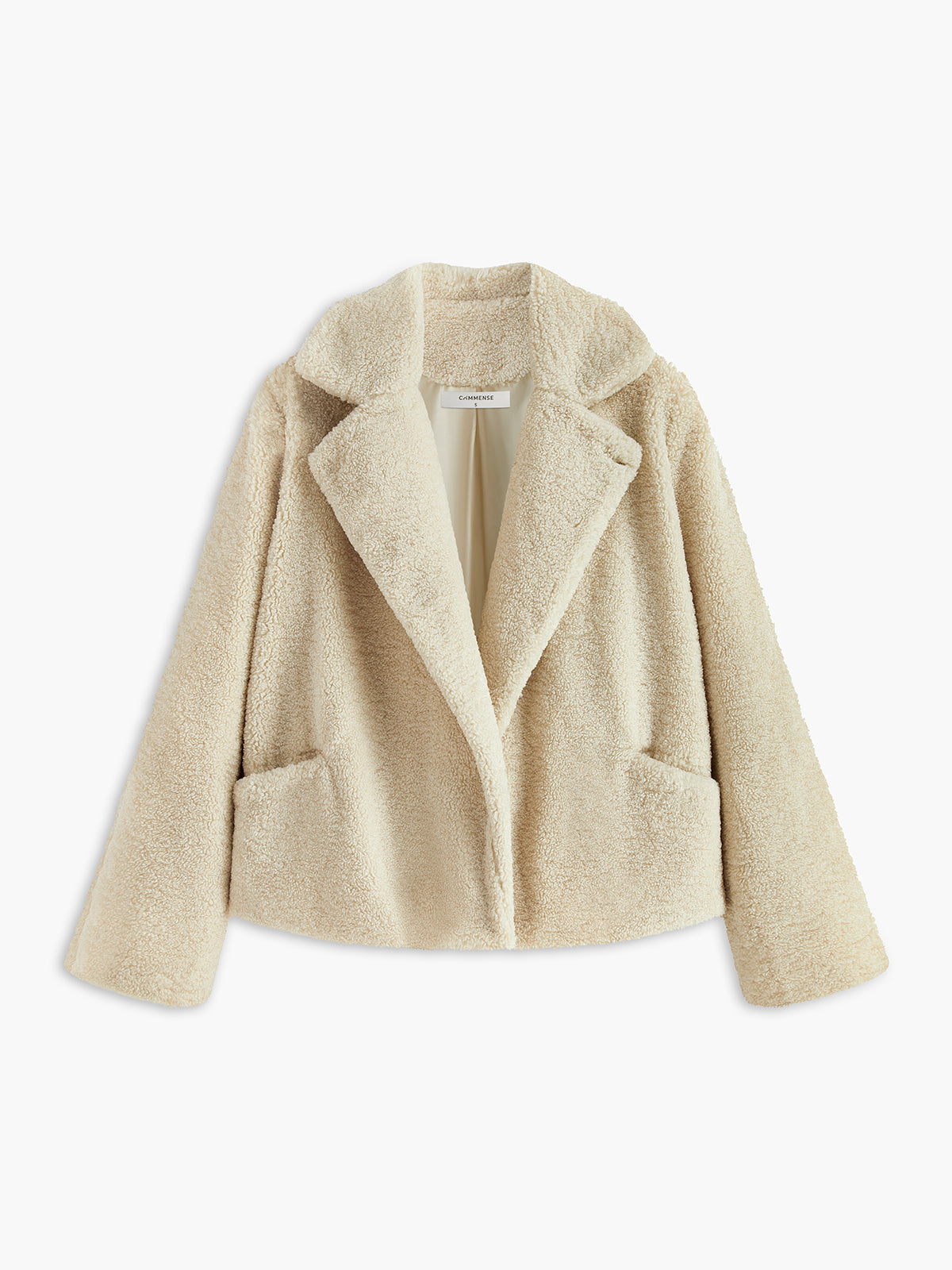 Beige Damen Teddyjacke, flauschig, warm, modisch, Winterbekleidung, mit Taschen, elegant.