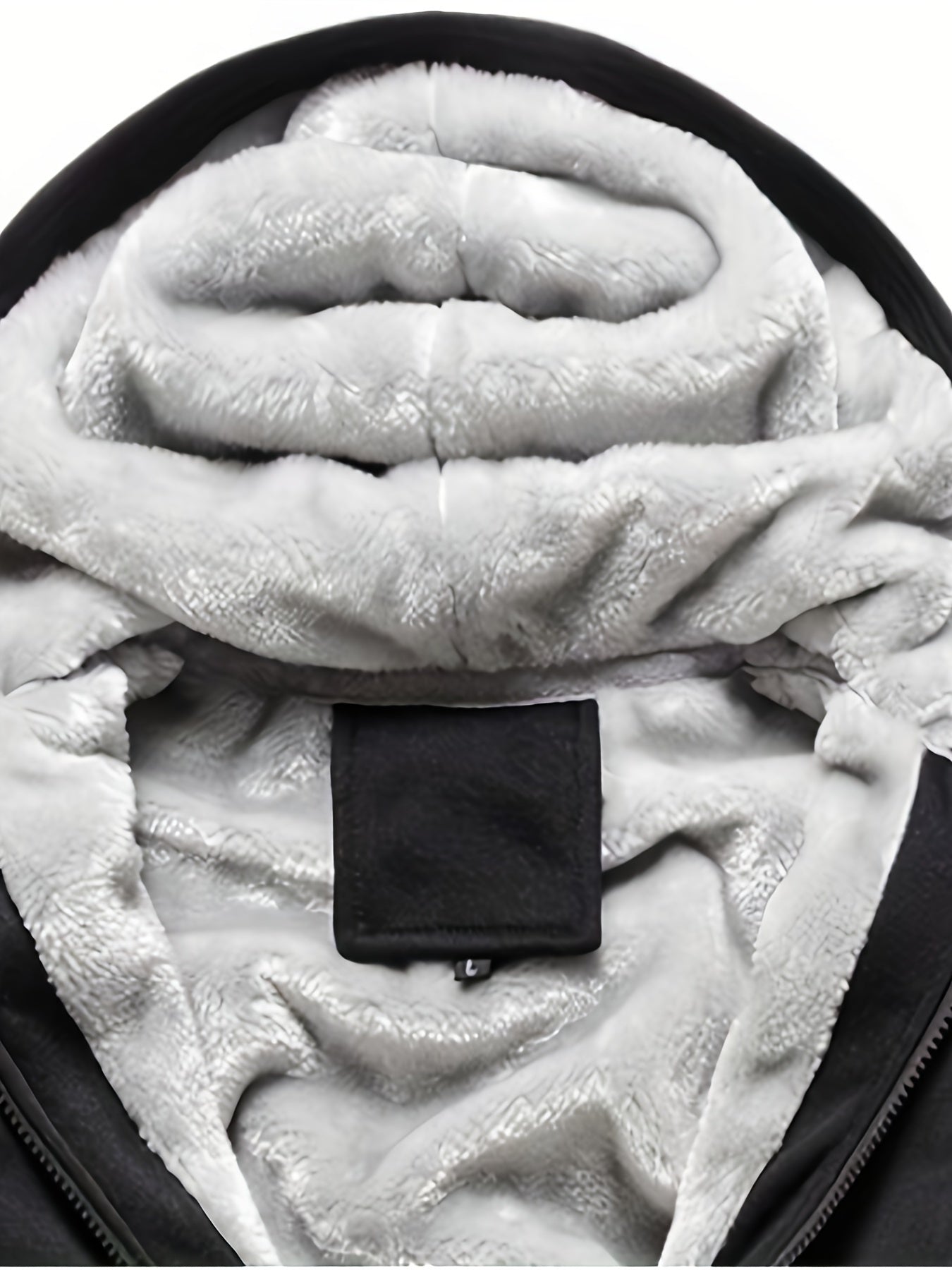 Schwarze Jacke mit grauem Kunstfellfutter, warm, modisch, Winterbekleidung, Unisex.