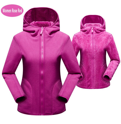 Damen Fleecejacke, rosa, Kapuze, Reißverschluss, warm, Outdoor-Bekleidung, modisch.