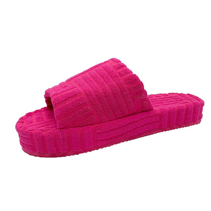 Pinkfarbene Badesandale aus Frottee, Damen, rutschfest, bequem, für Sommer und Strand.