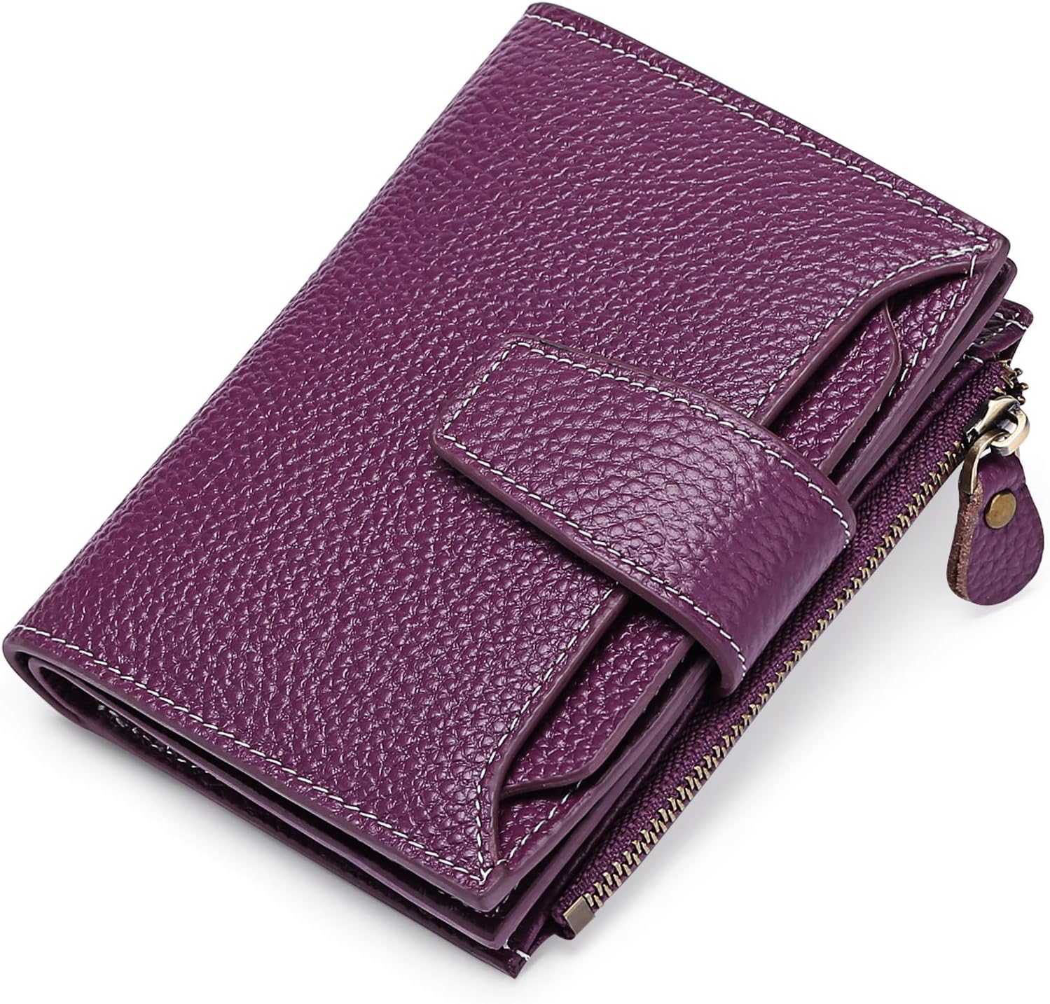 Dunkellila Leder Geldbörse Damen, kompakt, Reißverschluss, Kartenfächer, stilvoll, elegant.